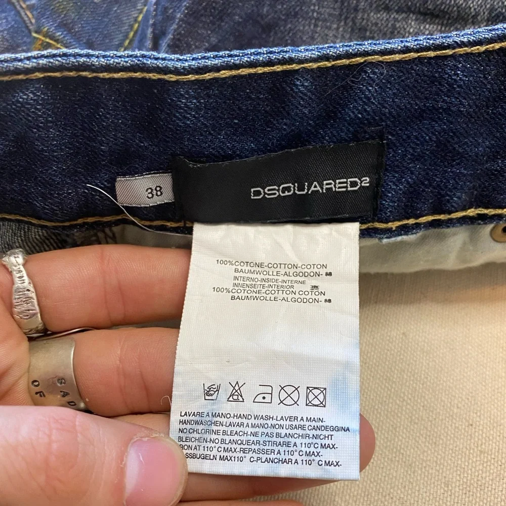 Dsquared2 Distressed Dark Wash Denim Mini Skirt Embroidered High Waist Y2K - Picture 6 of 9
